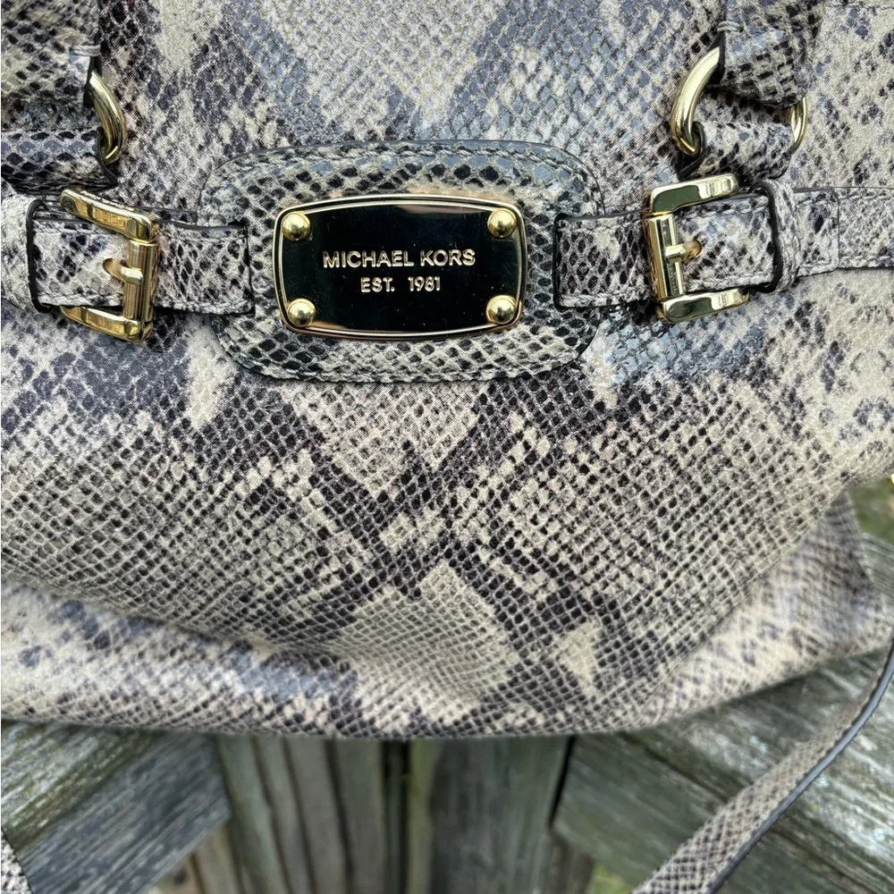 Michael Kors Gray and Tan Snake Print Satchel/Shoulder Bag